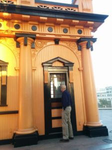 At the golden hour, Gordon Pattison gazes into the Angels Flight station house 